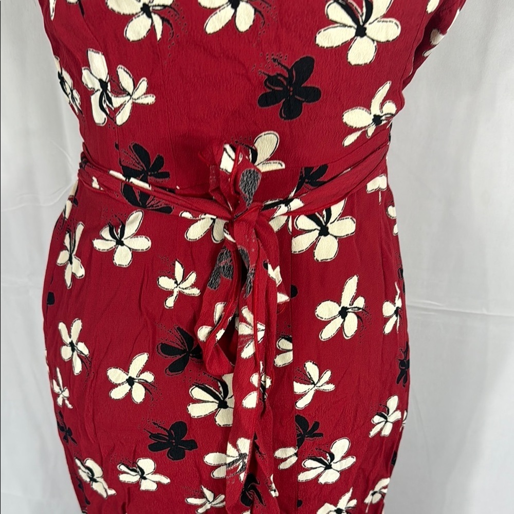 Pink Wheels Red Floral Wrap Dress Size M Made in USA - Picture 8 of 9